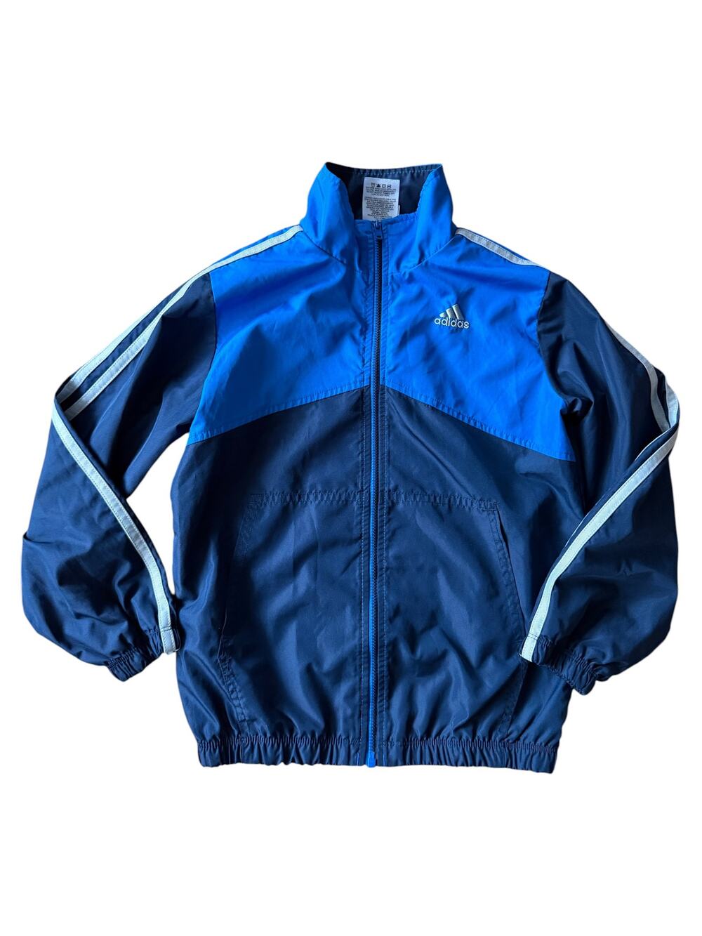 Adidas Kids Windbreaker Jacket Size 7 Navy Blue Colorblock 3-Stripe
